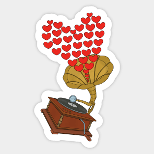 Love Valentine Vintage Gramophone Sticker